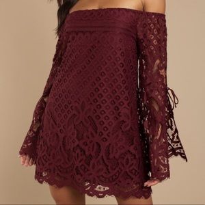 Tobi Maroon Lace Off The Shoulder Dress